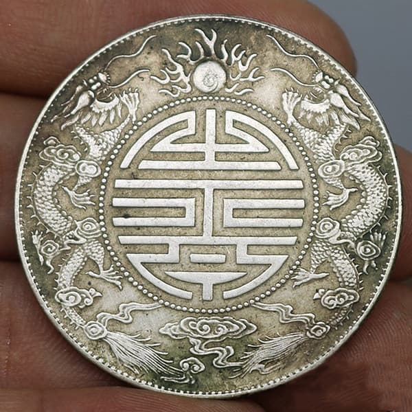 2 STK Antikk Feng Shui Doble Drager Perle Lykkemynter Samleobjekt