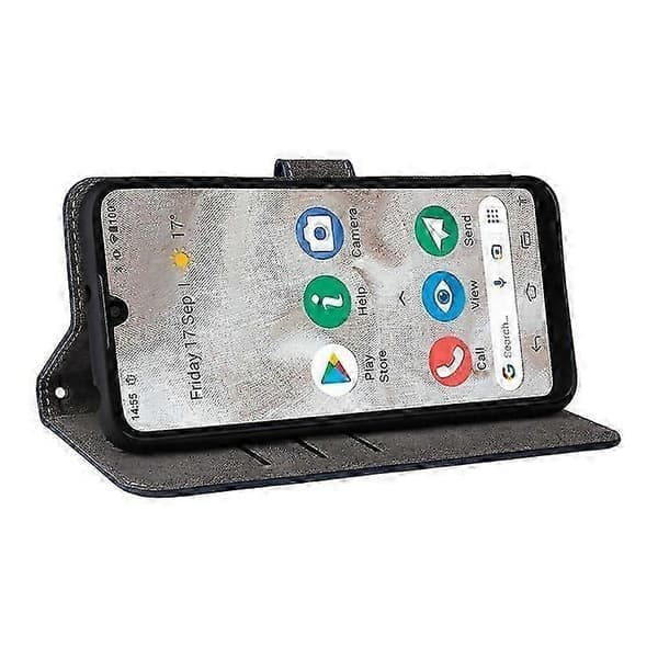 Plånboksfodral för Doro 8100 / 8200 RFID PU-läder Telefonfodral Stativ med Rem [DB] Blå Blue