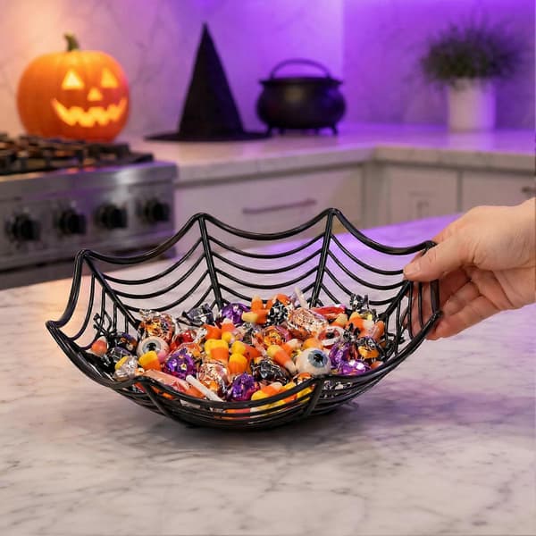 Spindelvævskurv - Frugtskål i plast med spindelvæv til Halloween-festdekoration