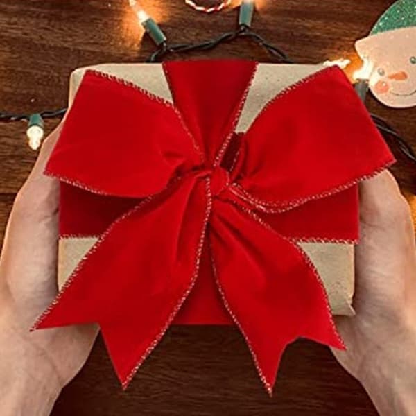 5 ruller fløyelsbånd i polyester, håndlagde sløyfer til juletrepynt