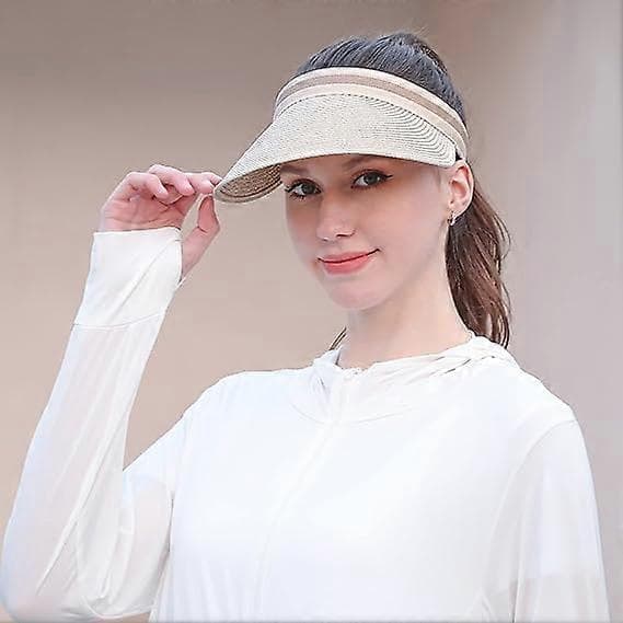 Dame stor strandhat med bred skygge, stråsolhat, sommerhat, solhat Beige Beige
