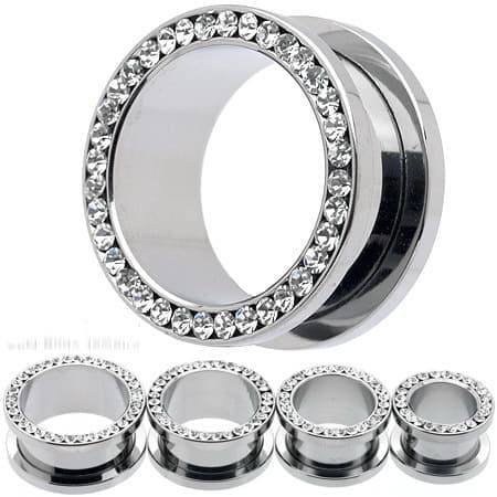 Öronpluggar med klara ädelstenar, stor storlek, kirurgiskt stål, 2 st, 8 mm