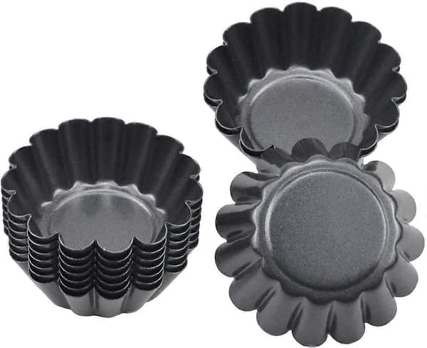 12-pakning terteformer i karbonstål, gjenbrukbare eggeterteformer, non-stick eggetertepanne, muffinsform, cupcakeform for pudding, kaker, desserter