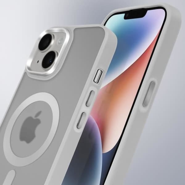 MagSafe-deksel til iPhone 14 Matt frostet bakside grå kontur grå