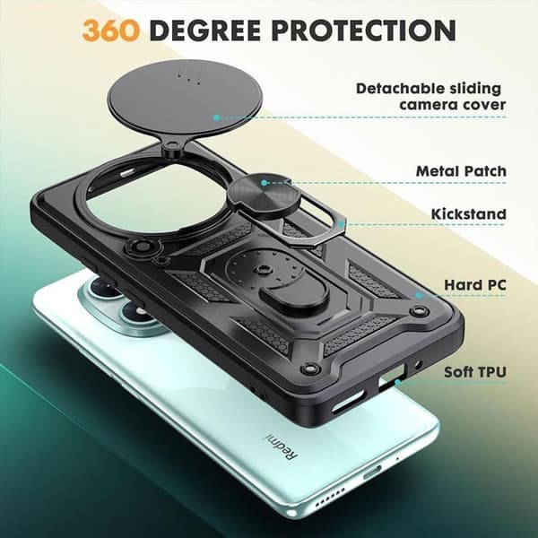 Beskyttelse for Xiaomi Redmi Note 15 Pro Plus 5G - Hard støtsikker med ring - Svart Svart