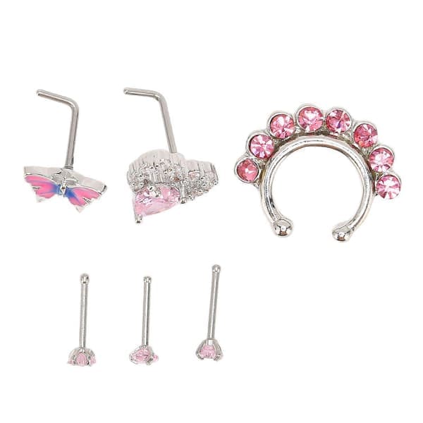 6 stk. næsepiercingsmykker i rustfrit stål, allergivenlige, glitrende, genanvendelige, trendy næseringe og -studs (YMMR)