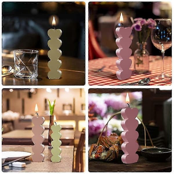 4 stk. lysforme til lysfremstilling, hjerteformede silikone lysforme søjlelysforme epoxyharpiksforme til fremstilling af 3D-lys DIY