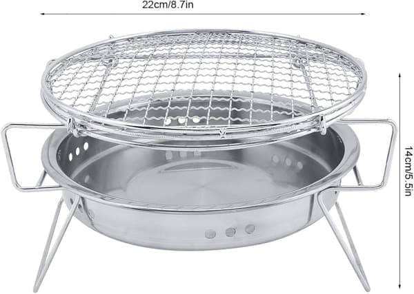 BBQ-grill, minigrill i rustfritt stål, sammenleggbar bærbar rund for utendørs camping og uteplass