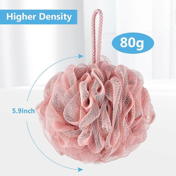 Bade-loofah stor 60g dusjsvamp kroppsskrubber nettingpouf for menn og kvinner, sett med 4 (rosa)