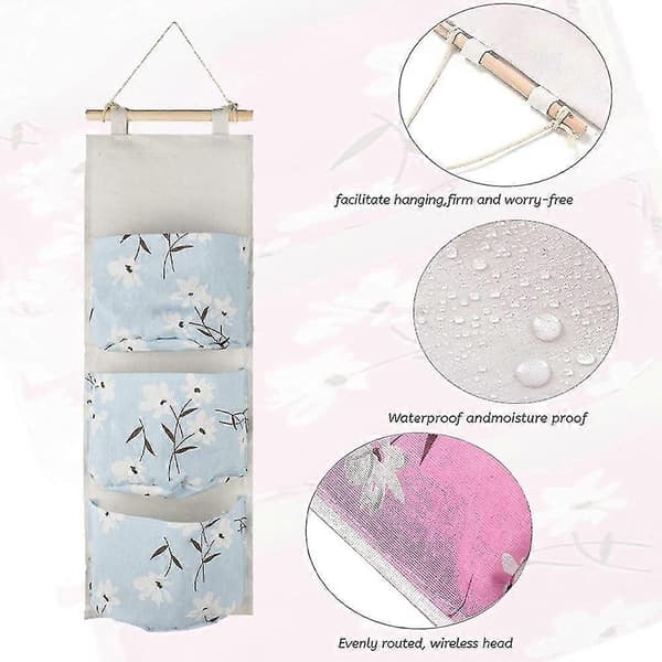 Multifunksjonell oppbevaringshylle Vanntett lin stofforganisator med 3 lommer