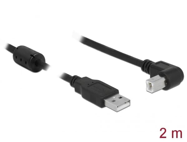 Delock USB-A 2.0 -kaapeli uros - USB-B 2.0 uros kulmikas 2m - Musta