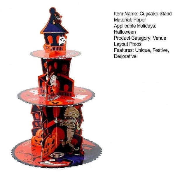 Festlig Halloween Dessertstativ Skummelt Halloween Cupcake Stativ Tårn Gresskar Papp Dessertholder Brett Dekorasjon A