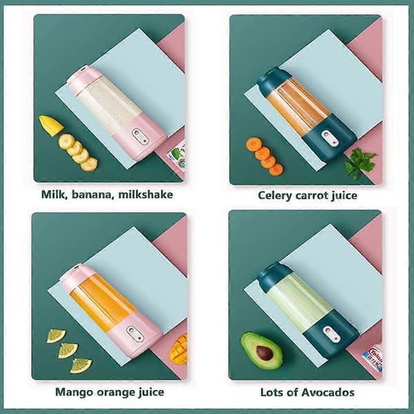 USB bærbar elektrisk juicer, 300 ml mini matshake multifunksjonell juicekoppmaskin, rosa