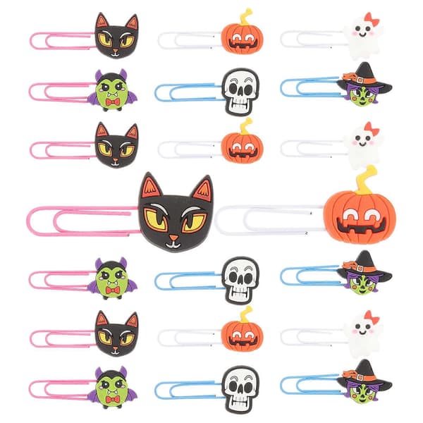 20 stk. Halloween papirclips i kranieform til praktisk bogmærkning