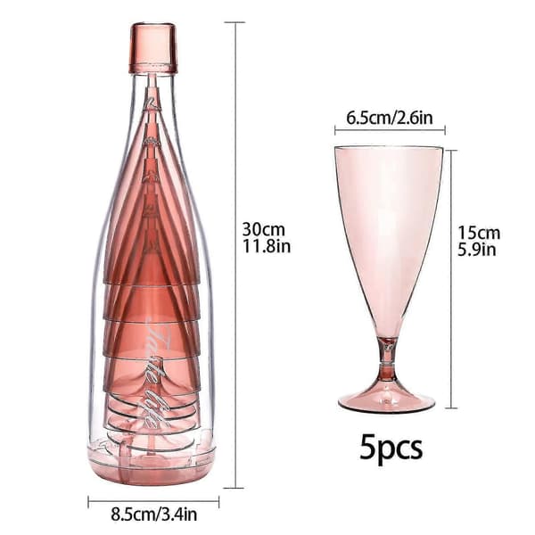 5-delat stapelbart champagneglas-set, återanvändbara vinglas med flaskbehållare