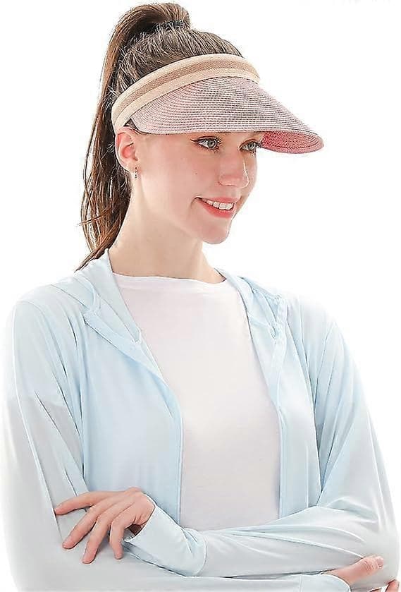 Stor strandhatt for kvinner med bred brem, stråsolhatt, sommerhatt, solhatt Rosa Pink