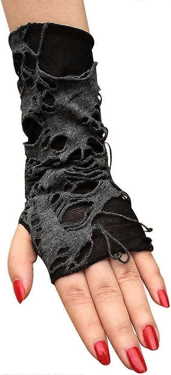 Halloween Fingerløse Handsker Spindelvæv Blondehandsker Sorte Punkhandsker til Halloweenfest Udklædningstilbehør (1 par, grå)