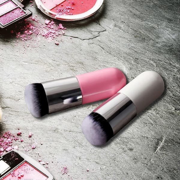 2 stk. Foundationbørste Chubby Makeupbørste Rejsepudderbørste til blanding af flydende, creme- eller pudder-makeup