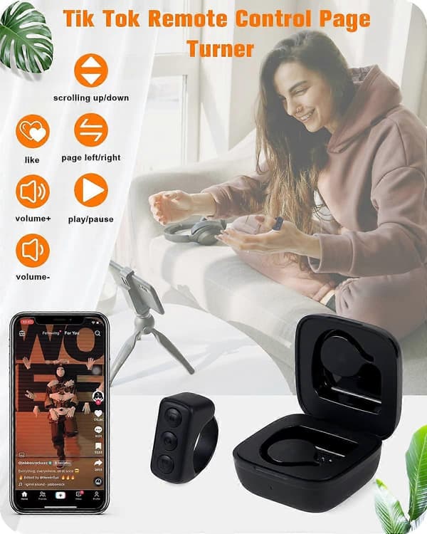 Fjernkontroll Kindle App Page Turner, Bluetooth Kamera Videoopptak Fjernkontroll, Rullering for iPhone, iPad, iOS, Android - Svart