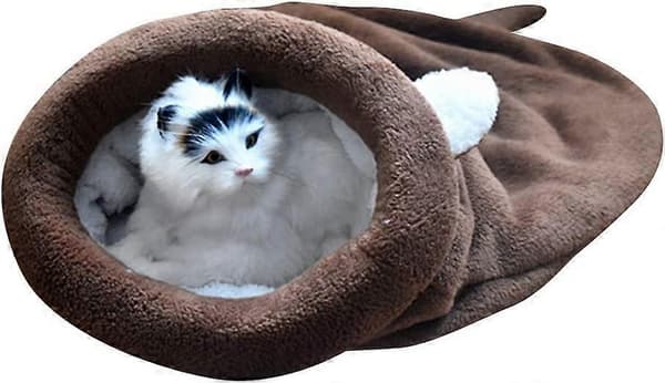 Myk sovepose for katter, vindtett, viklingspose, teppeunderlag (L, kaffe)