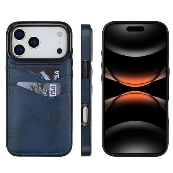 iPhone 17 Pro Litsi-nahkakotelo korttipaikalla, sininen Blå