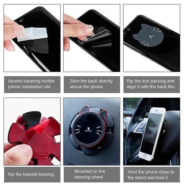 Magnetisk telefonholder til bil, universal navigationsholder til rat, mini telefonholder, sort