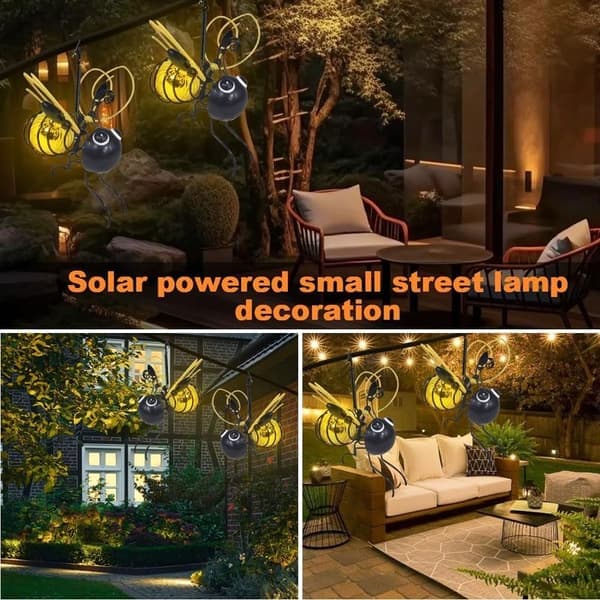 Sæt med 2 bi-formede solcellelamper til have, udendørs, terrasse, gårdhave, indkørsel, plantedekoration (gul)