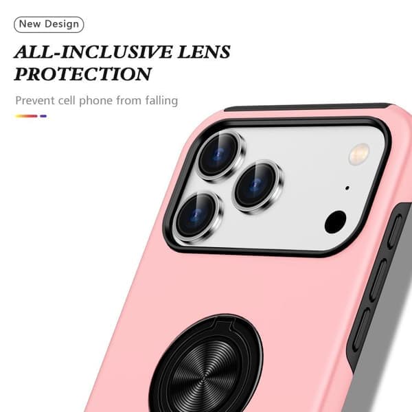 iPhone 17 Pro-deksel med magnetisk ringholder og TPU, usynlig design, rosegull Roséguld