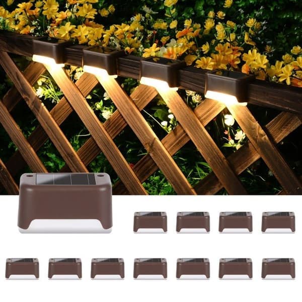 Set med 12 vattentäta varmvita LED-solcellslampor för utomhustrappor