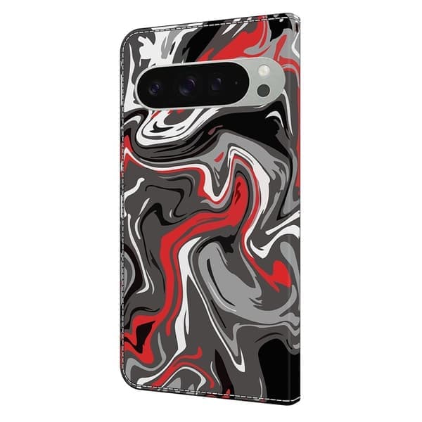 Google Pixel 9 Pro XL Plånboksfodral Mönstrat Tryck Stativ Läder Flip Telefonfodral - Stenstruktur Röd