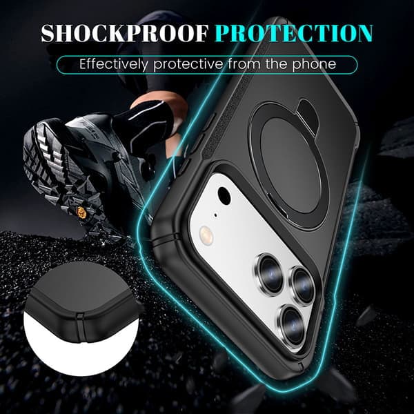 Kompatibelt magnetisk telefoncover med stativ til iPhone, stødsikkert og beskyttende cover sort iPhone16 black iPhone16