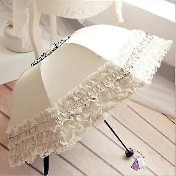 Prinsess spets vintage spets UV solparaply vikbart 3D blomsterbroderi paraply 3-fällbart blått regnigt