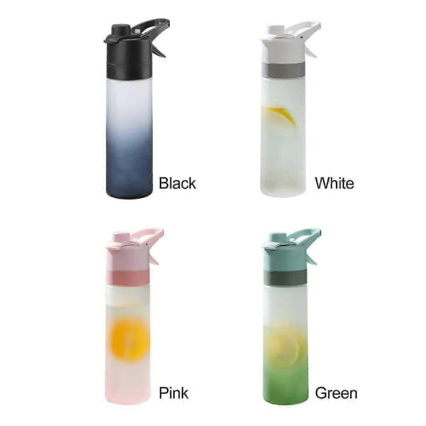 Bärbar 650ML vattenflaska med sprayfunktion, sportvattenflaska med spraydimma vit white