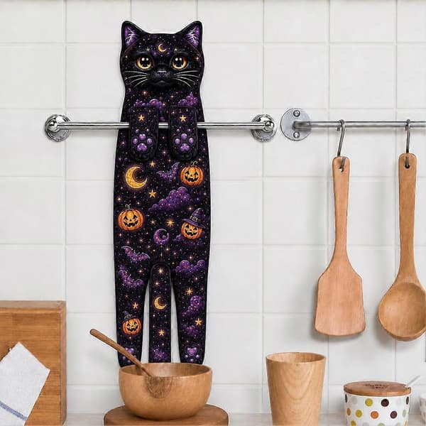 Halloween Kattehåndklæde - Spooky Feriehåndklæde til Badeværelsesindretning og Gaver