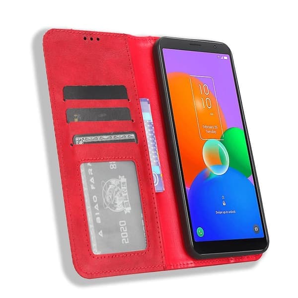 För Tcl 403 Retrofodral Magnetiskt PU-läderstativfodral Röd Red