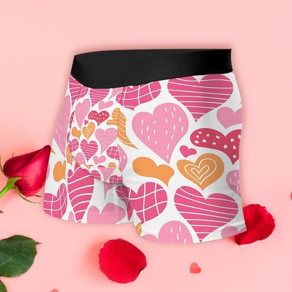 Boxershorts med hjertemønster til mænd, behageligt strækbart undertøj, perfekt til fester og gaver M M