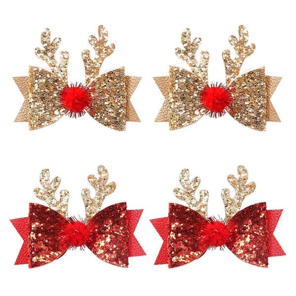 Julehårspenner Glitter Elg Gevir Sløyfe Hårspenner Julebue Julehodeplagg For Jenter