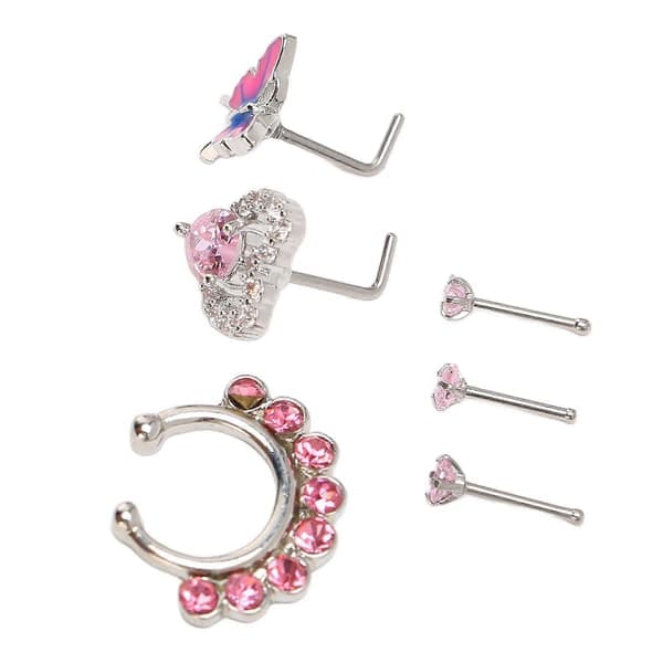 6 stk. næsepiercingsmykker i rustfrit stål, allergivenlige, glitrende, genanvendelige, trendy næseringe og -studs (YMMR)
