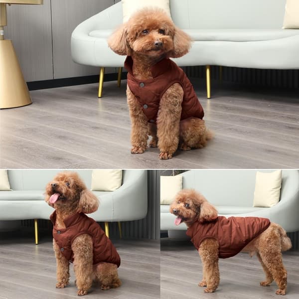 Vindtät Hundjacka med 2-Lagers Fleece Foder - Extra Varm och Mjuk Vinterjacka Brun M Brown M