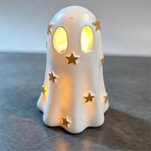 Resin spøgelse med LED – lysende figur til Halloween