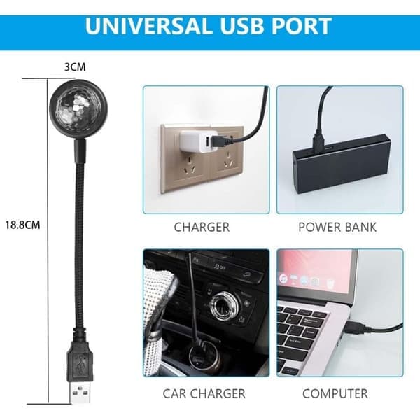 USB Billoftslampe, Mini Romantisk Indvendig Billampe med LED USB og 3 Farver og 9 Justerbare Tilstande