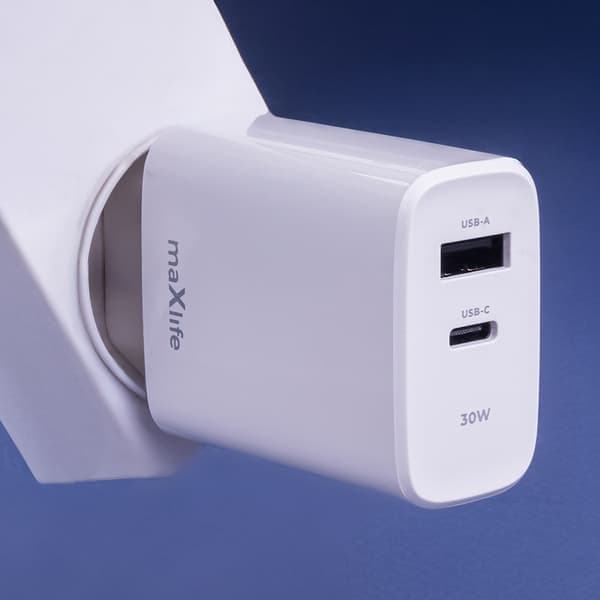 30W hurtiglader for iPhone / Samsung PD, QC dobbel port USB-C hvit
