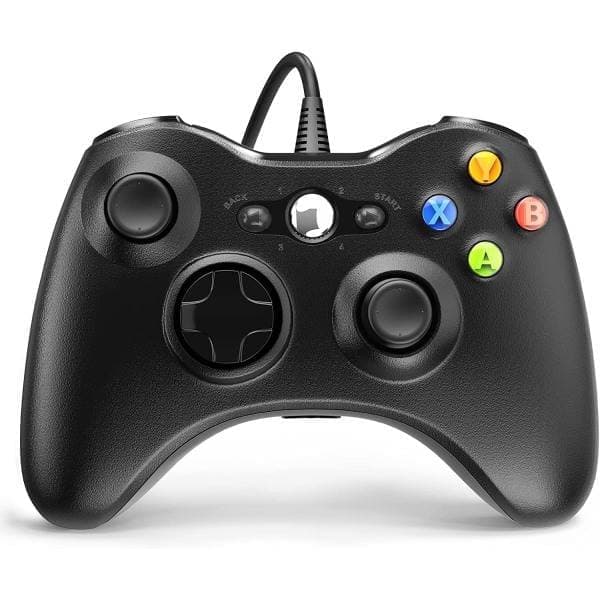 Xbox 360-controller med ledning, spilcontroller til 360 med dobbelt vibration Turbo, kompatibel med Xbox 360/360 Slim og PC Windows 7, 8, 10 Hvid