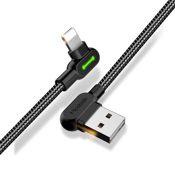 McDodo CA-4679 Vinklet Lightning-kabel, LED, 2A, 3m, svart