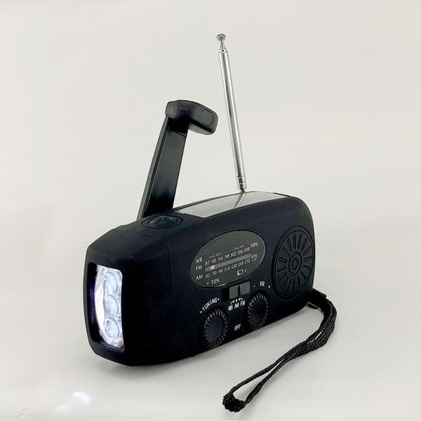 Håndsvingradio med solceller og lommelygte - 2000mAh Powerbank