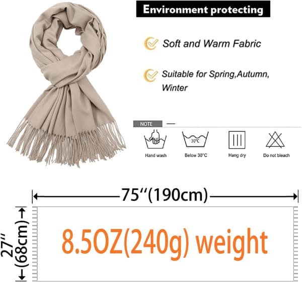 Dame Tørklæder Pashmina Sjaler og Wraps til Bryllup Tørklæder til Kvinder Vinter Lys Khaki Light Khaki