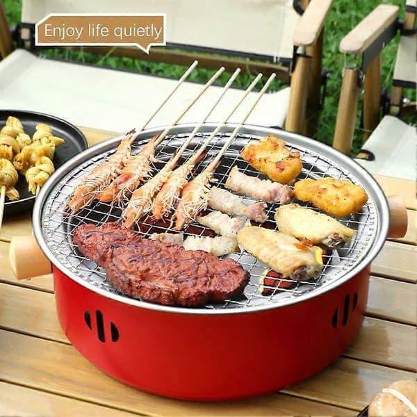 Bærbar kulgrill i rustfrit stål til indendørs og udendørs grill til hjemmefest camping (LGL) hvid White