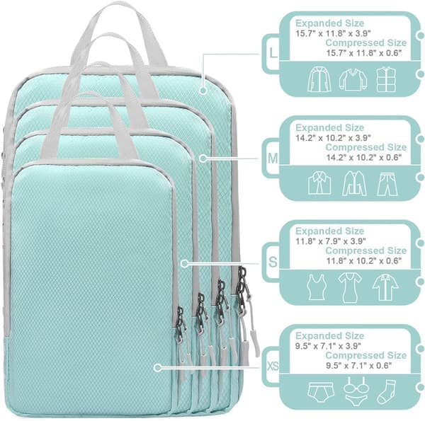 Kompressionspackkuber, 4-pack ultralätta packkuber, nödvändiga resetillbehör, hållbara reskuber