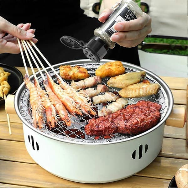 Bærbar kulgrill i rustfrit stål til indendørs og udendørs grill til hjemmefest camping (LGL) blå Blue