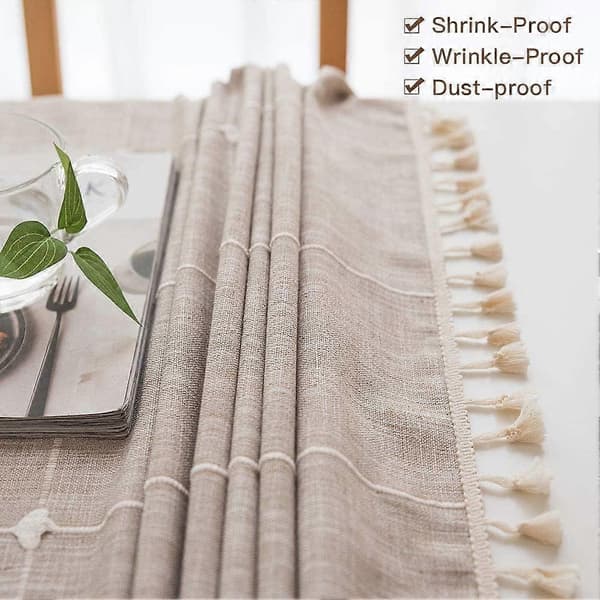 Vanntett duk broderi burlap lin med dusk - Kraftig rynkefri rektangulær duk 55x86 lys brun
